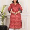 Red Butti Plus Size Sanganeri Cotton Kurti