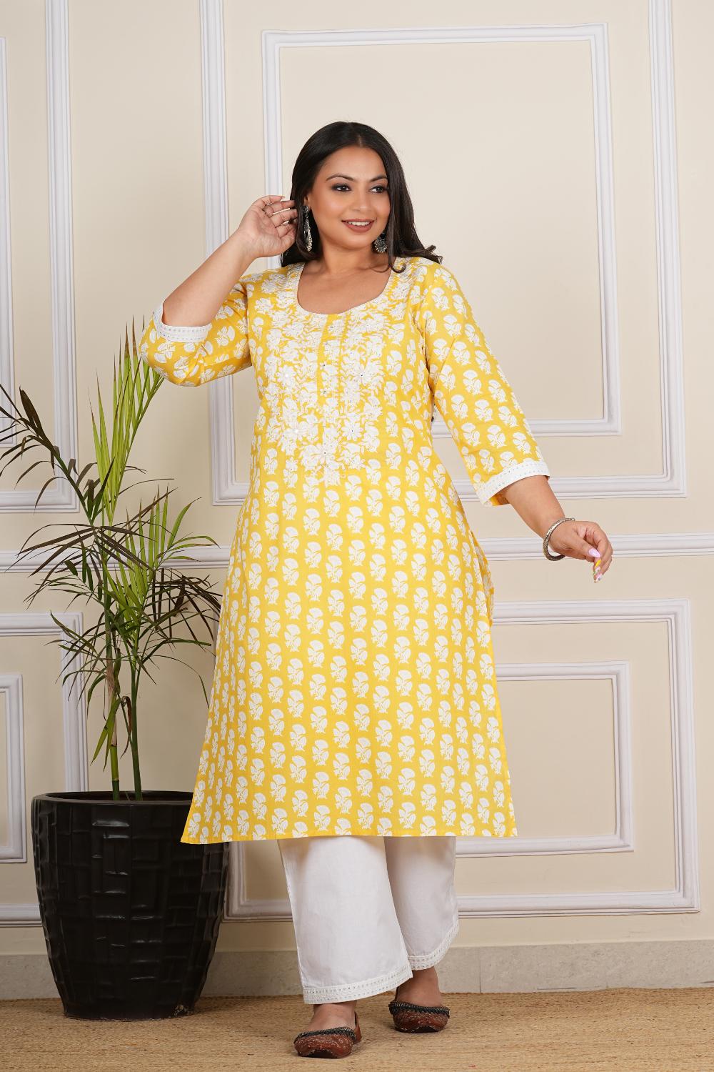 Lemon Embroidary Plus SIze Plus Size Kurta