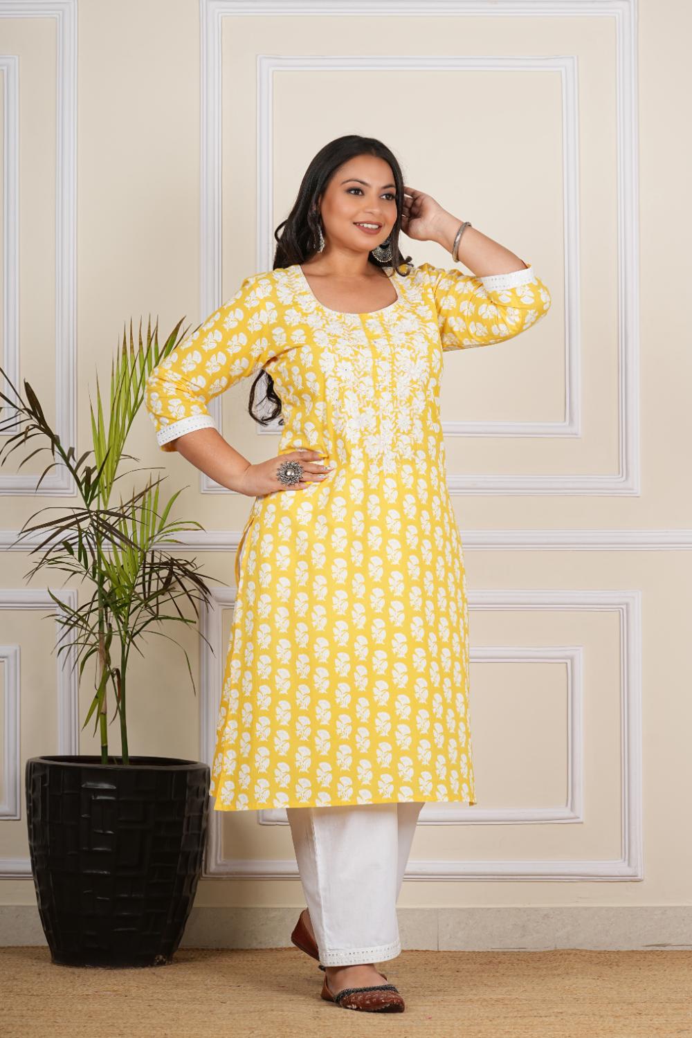 Lemon Embroidary Plus SIze Plus Size Kurta