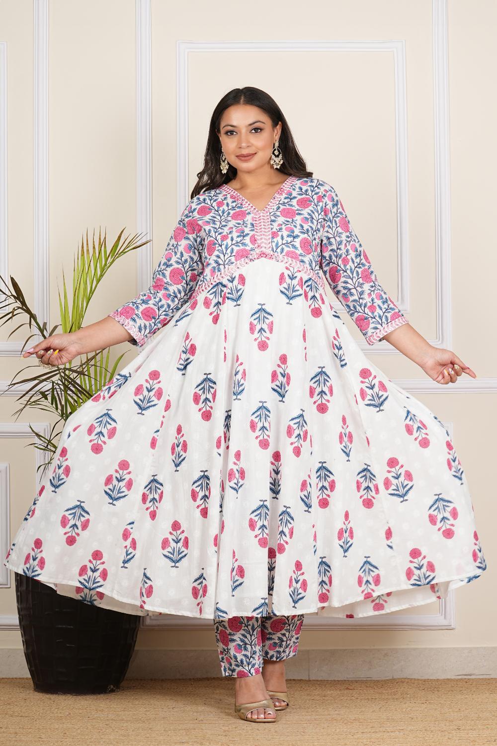 Plus Size Pink Muglai Butta Anarkali