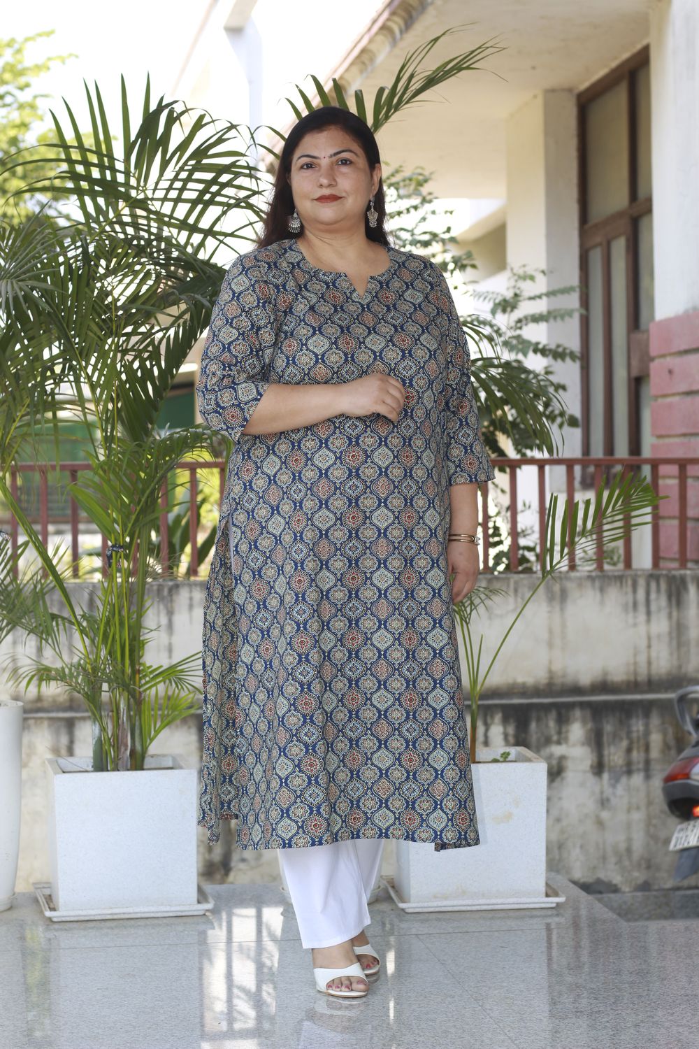 Plus Size Blue Ajrak Kurta