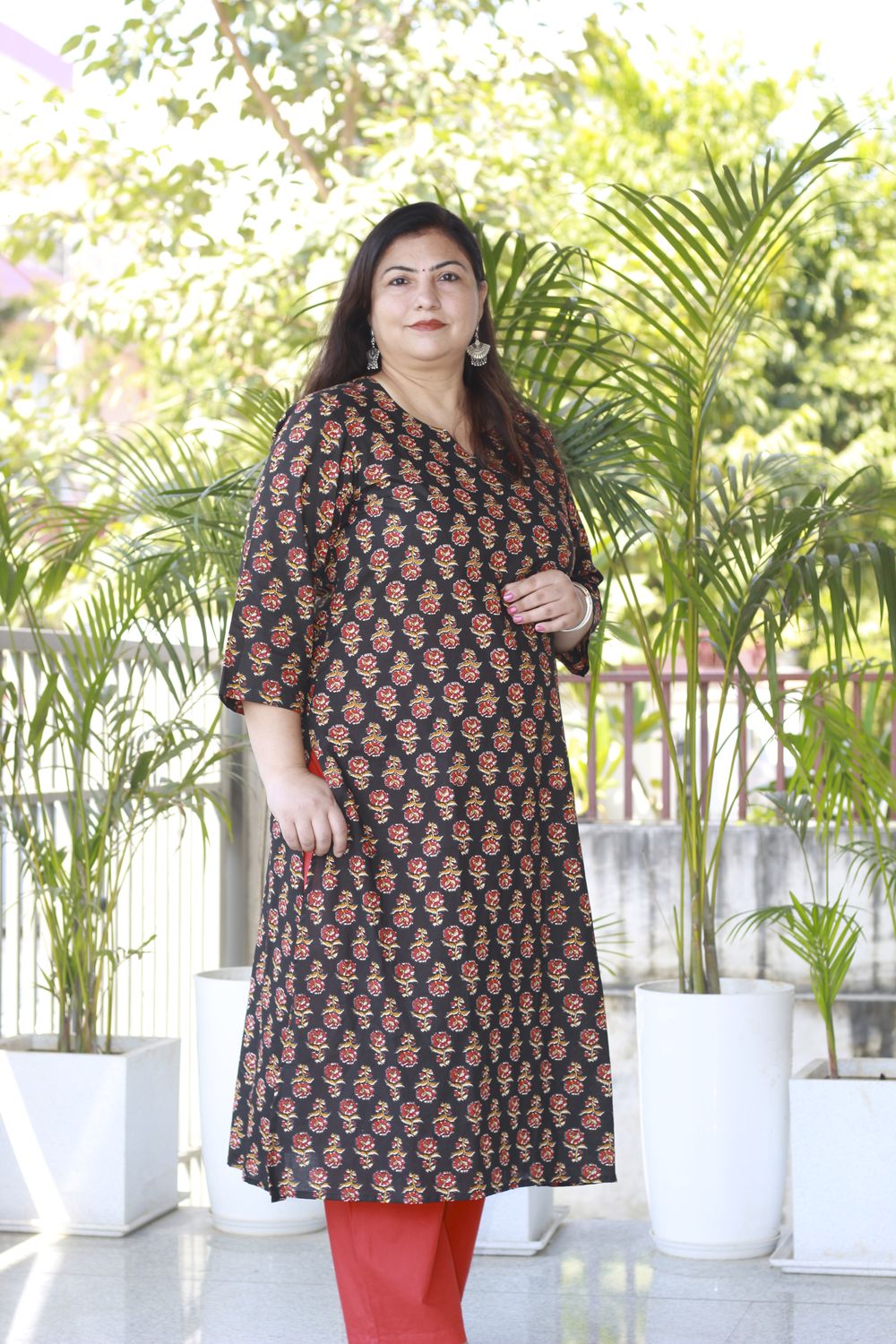 Plus Size Black Sanganeri Butta Kurta