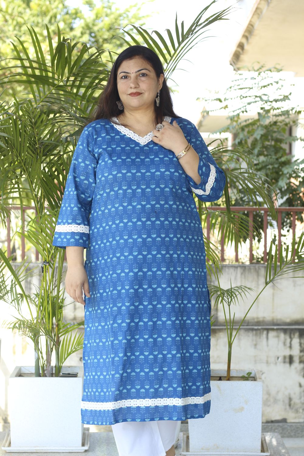 Plus Size Blue Butti Kurta