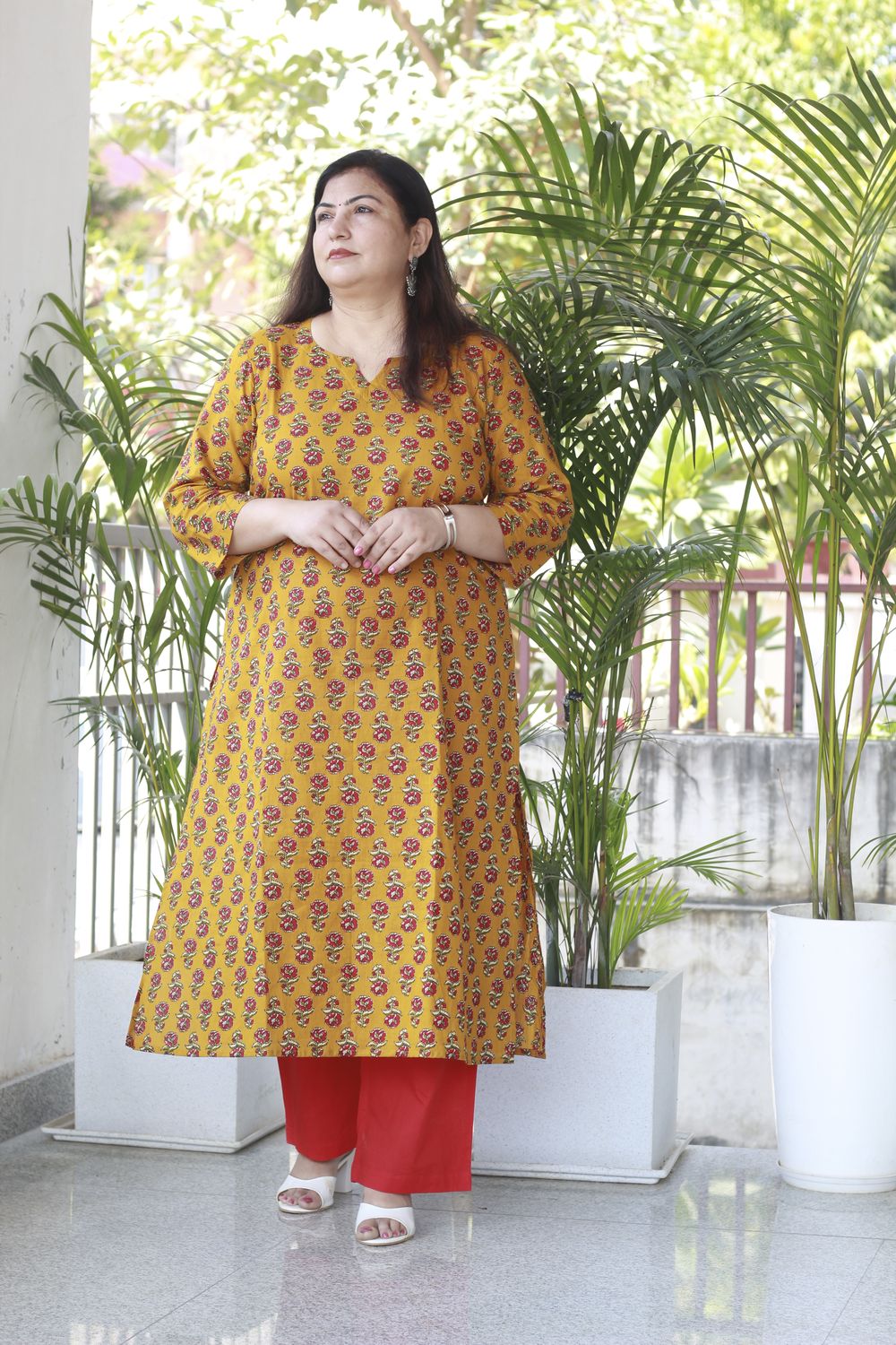 Plus Size Mustard Sanganeri Butta Kurta