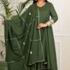 Solid Olive Green Cotton Anarkali Dress