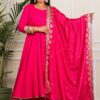 Solid Pink Cotton Anarkali Dress