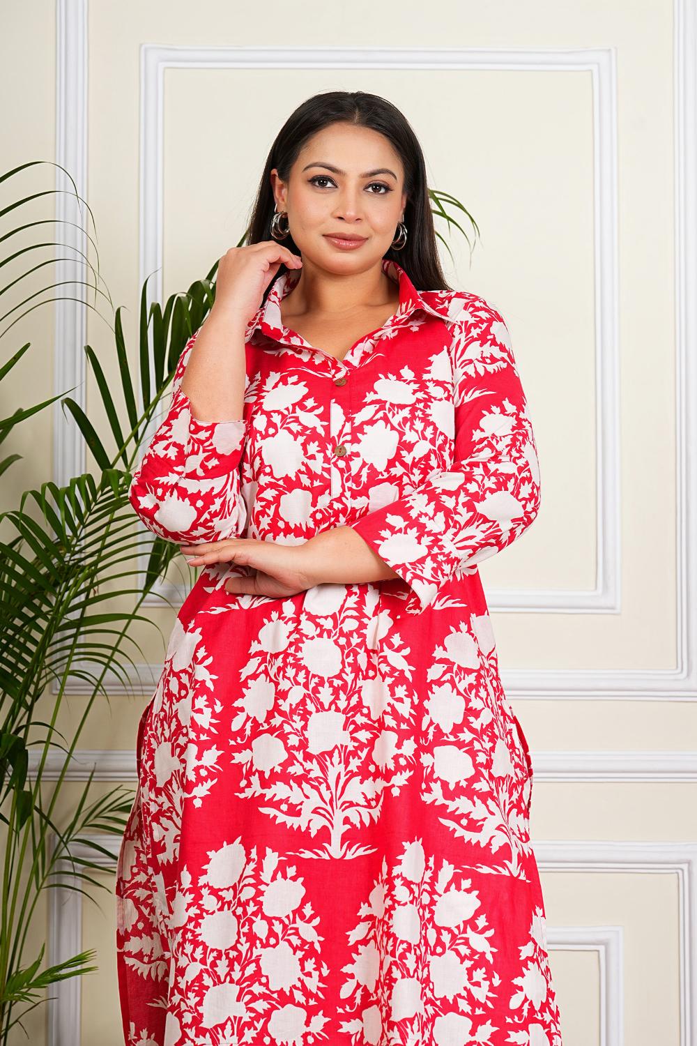 Plus Size Red Floral Coord Set