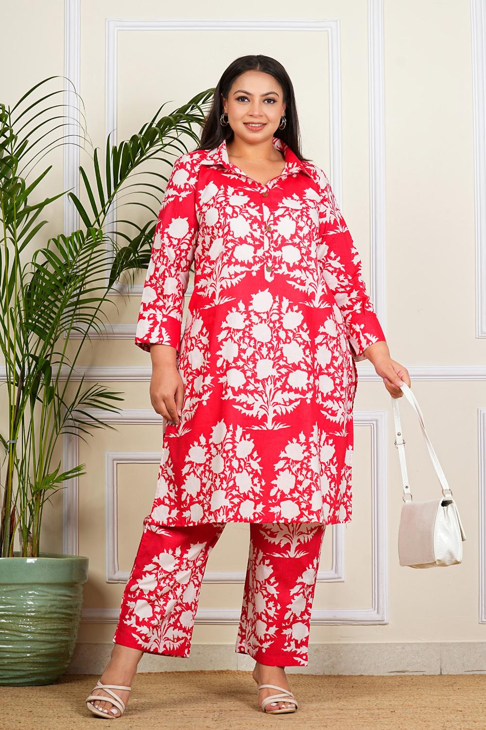 Plus Size Red Floral Coord Set