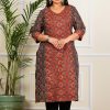 Plus Size Maroon Ajrak Printed Kurta