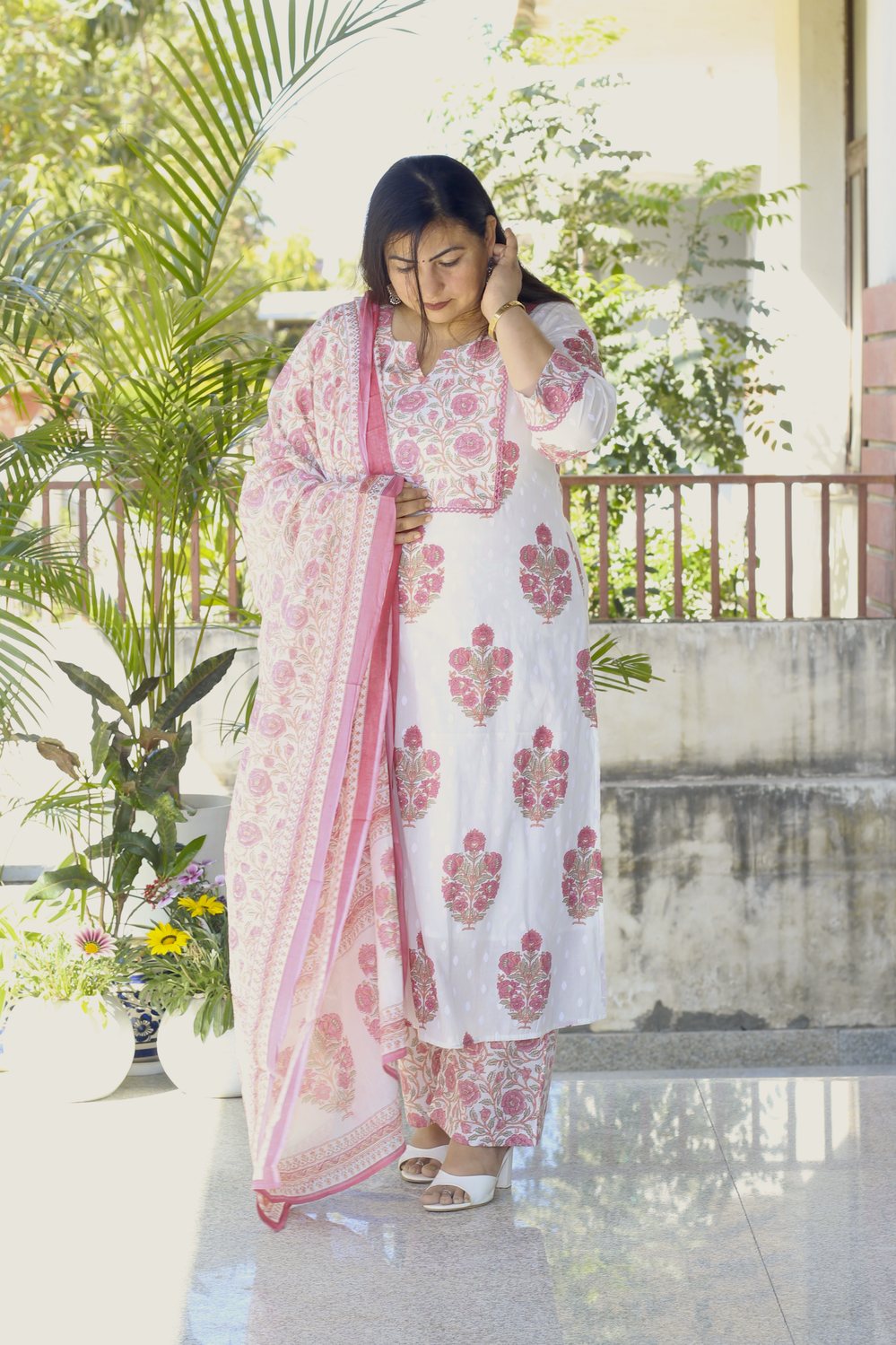 Plus Size Gulabi Jaipuri Printed Dupatta Set