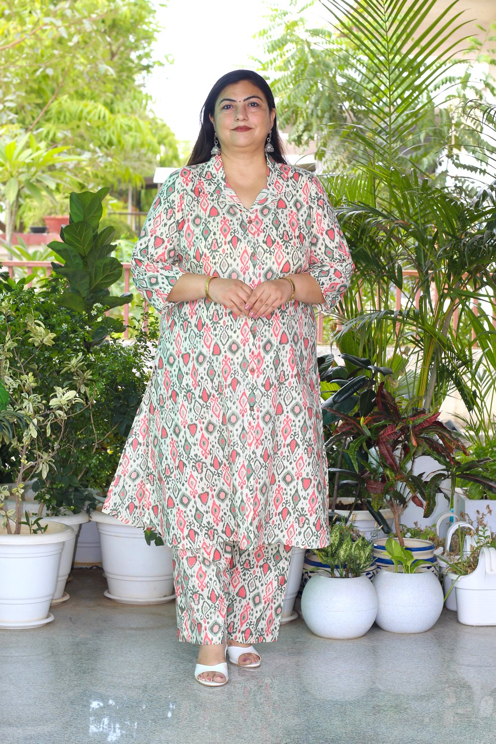 Plus Size Pink Ikat Printed Coord Set