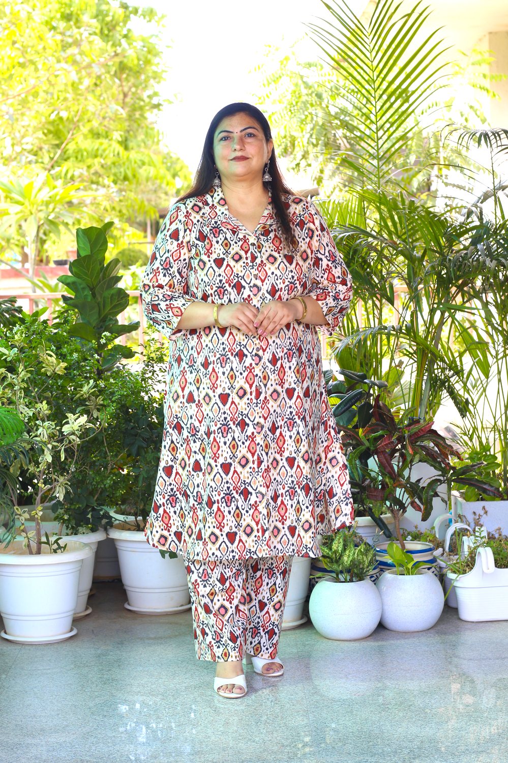 Plus Size Black Ikat Printed Coord Set