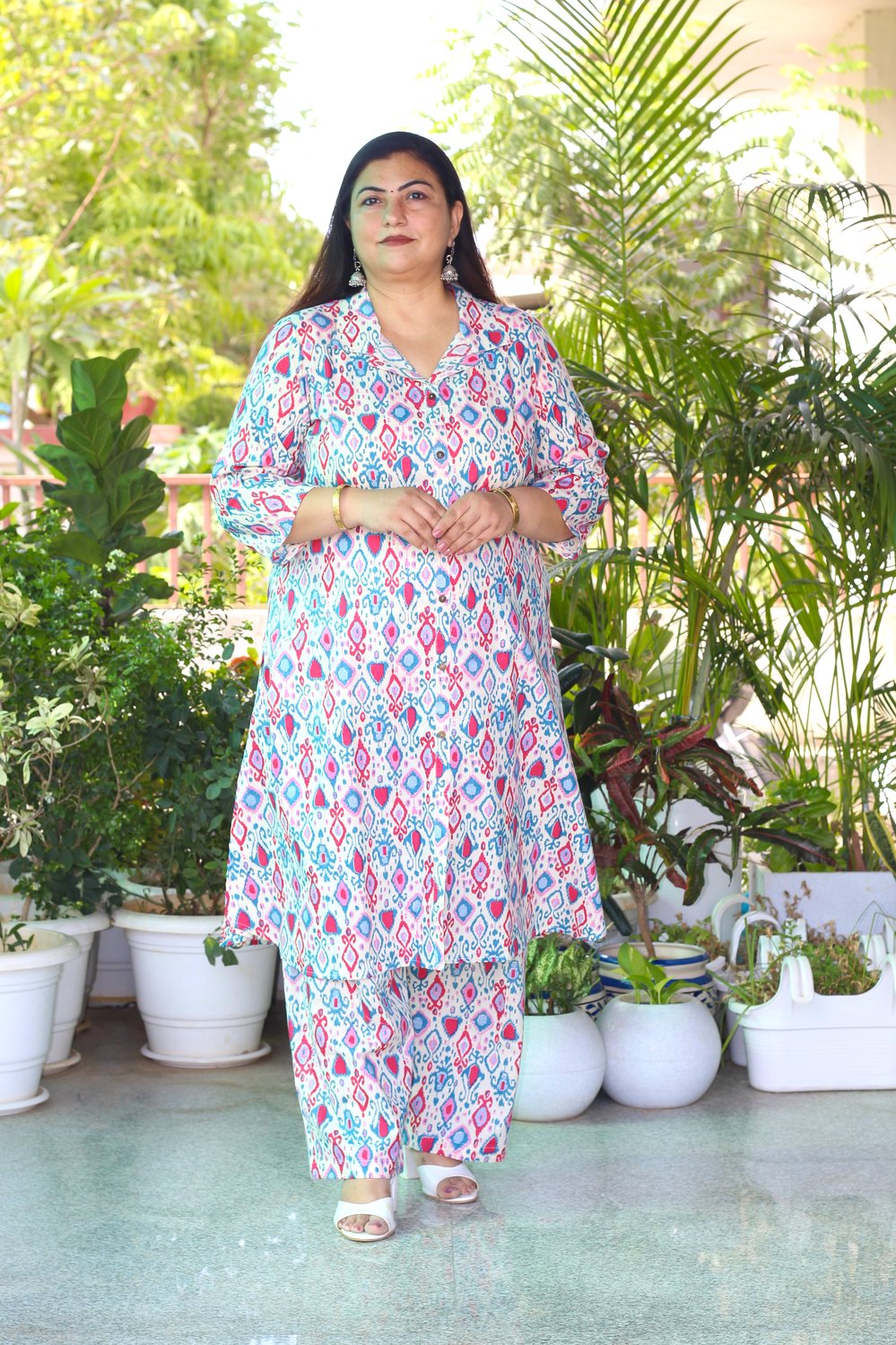Plus Size Sky Blue Ikat Printed Coord Set