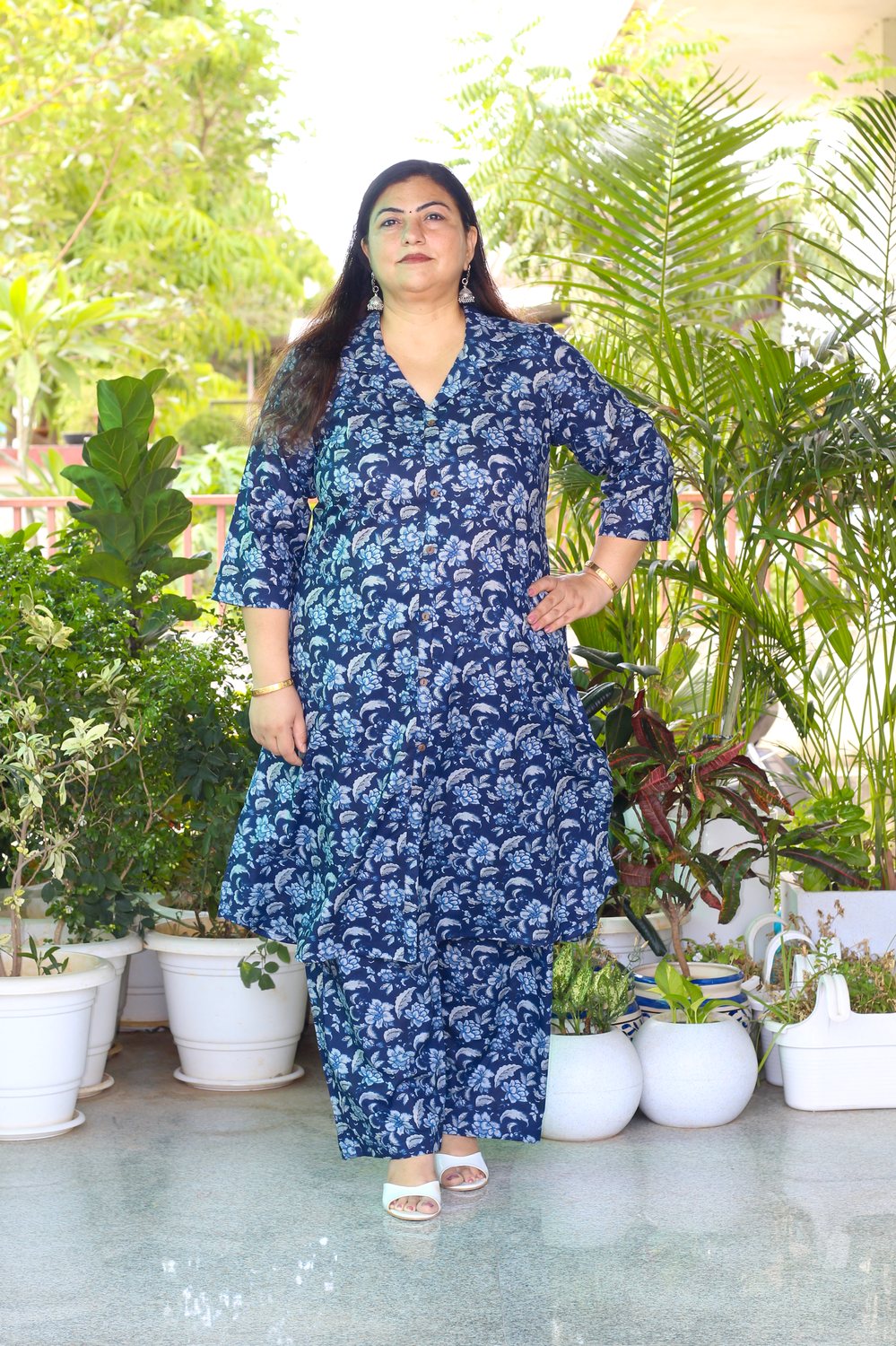 Plus Size Blue Flower Print Coord Set