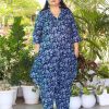 Plus Size Blue Flower Print Coord Set