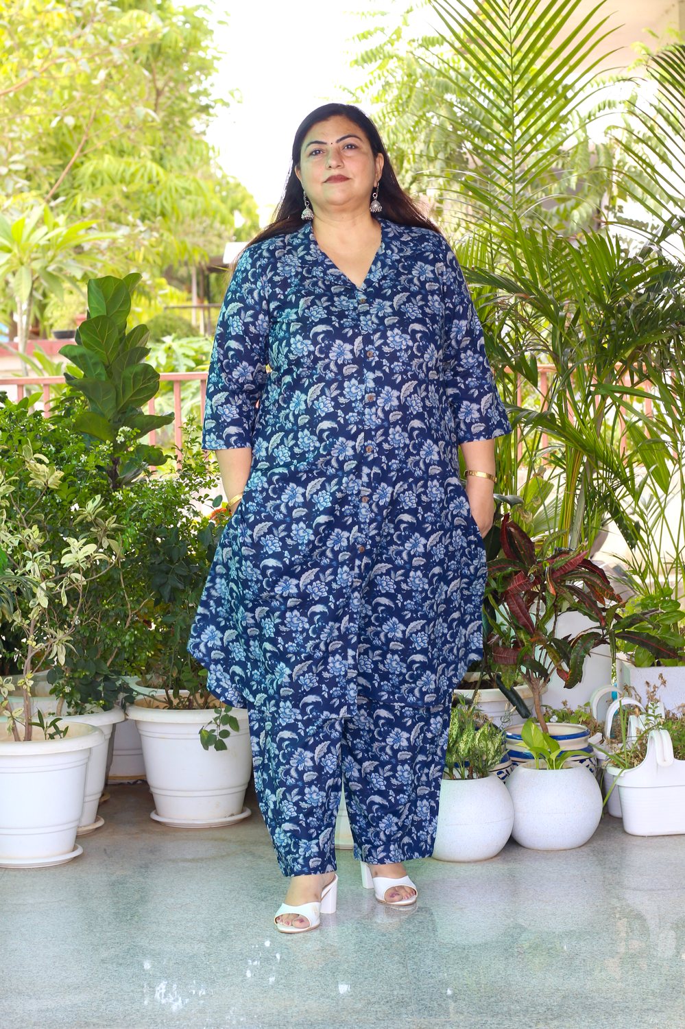 Plus Size Blue Flower Print Coord Set