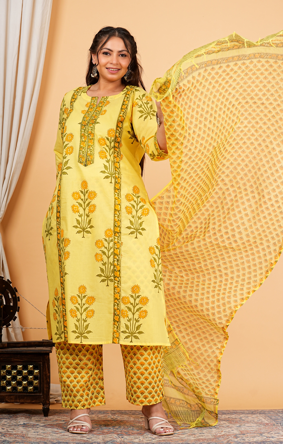 Sun Peela Handblock Printed Kurta Dupatta Set