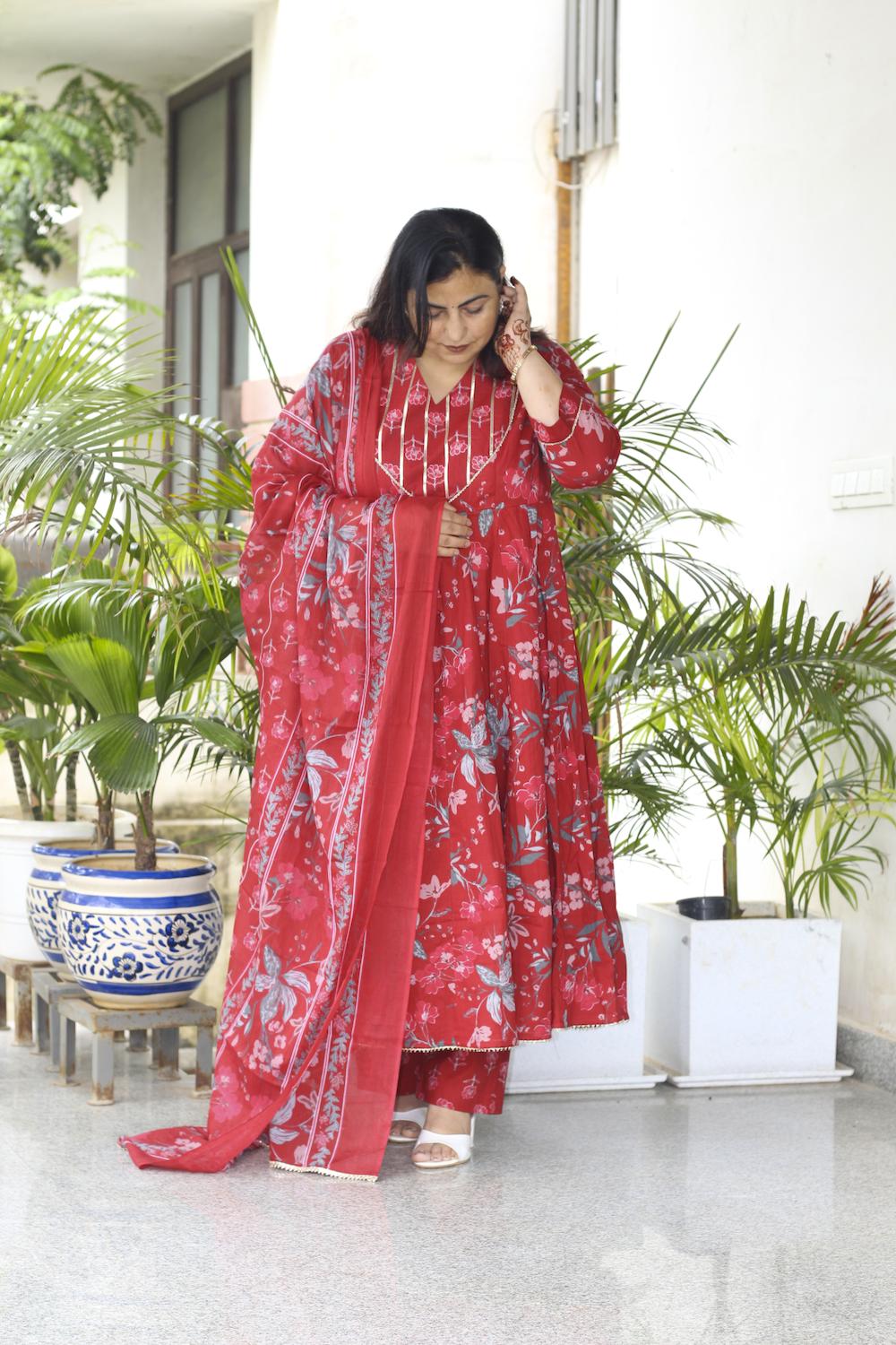 Ayra Maroon Plus Size Anarkali