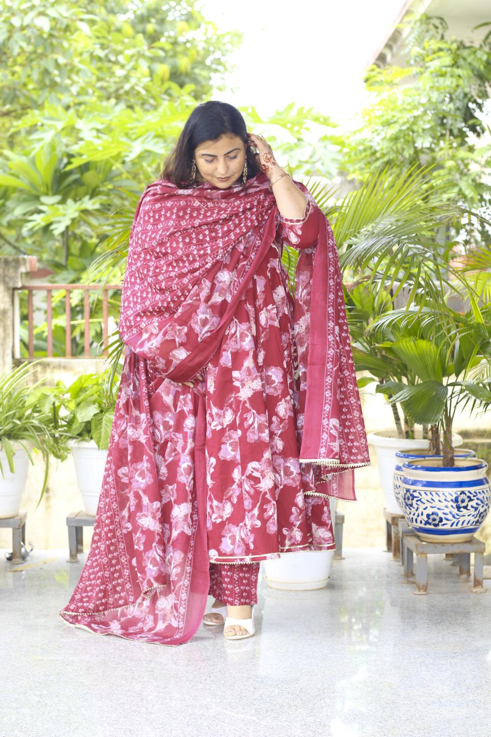 Noor Wine Plus Size Anarkali