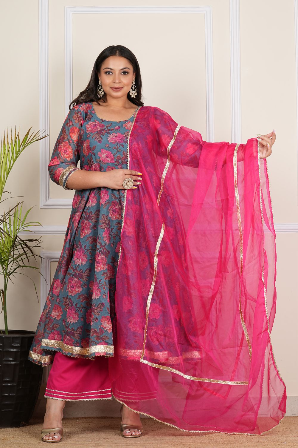 Zahra Grey Floral Anarkali