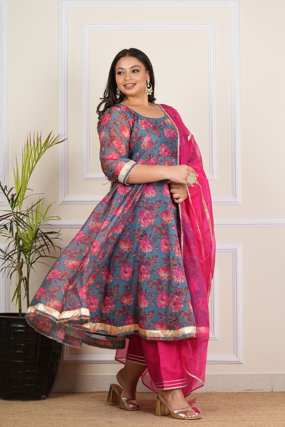 Zahra Grey Floral Anarkali