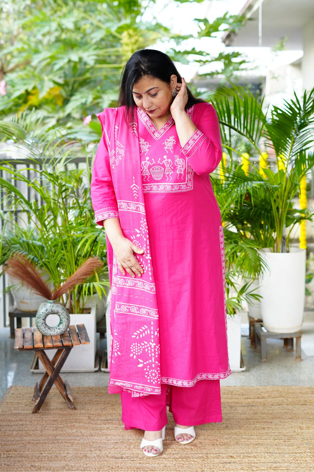 Pink Cotton Dupatta Set