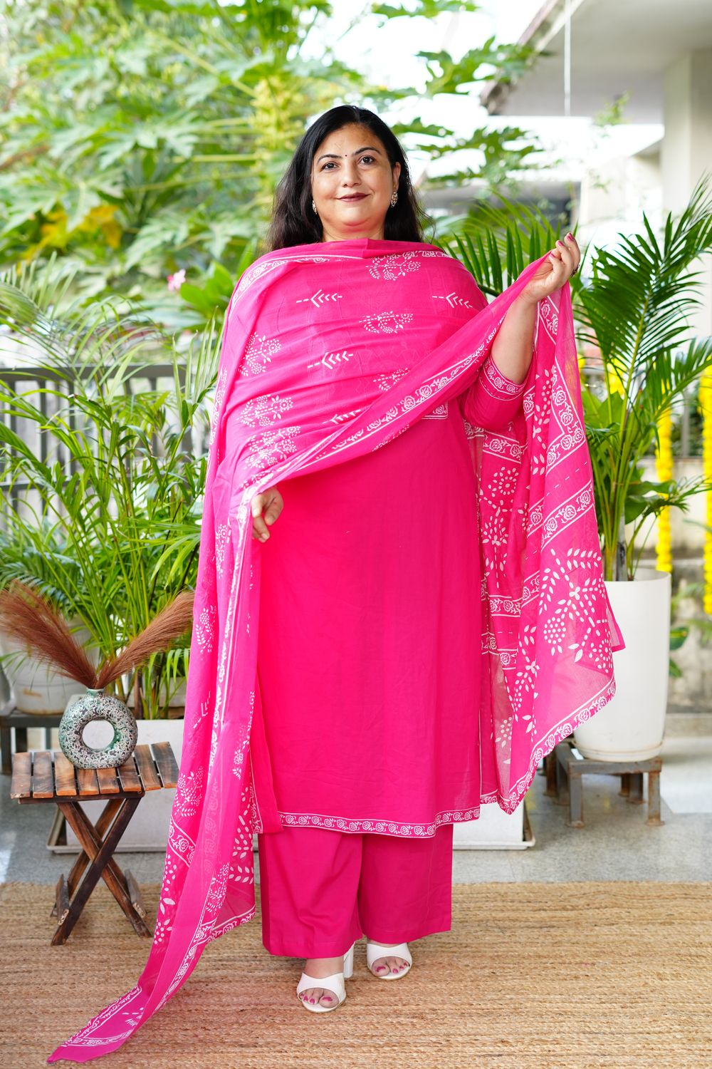 Pink Cotton Dupatta Set