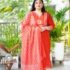 Rust Cotton Dupatta Set