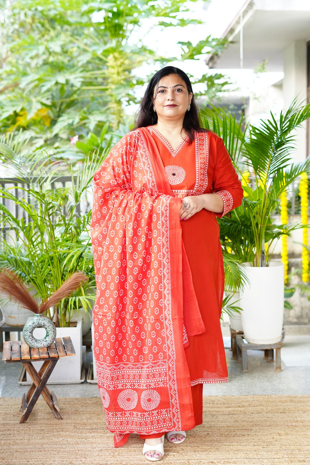 Rust Cotton Dupatta Set