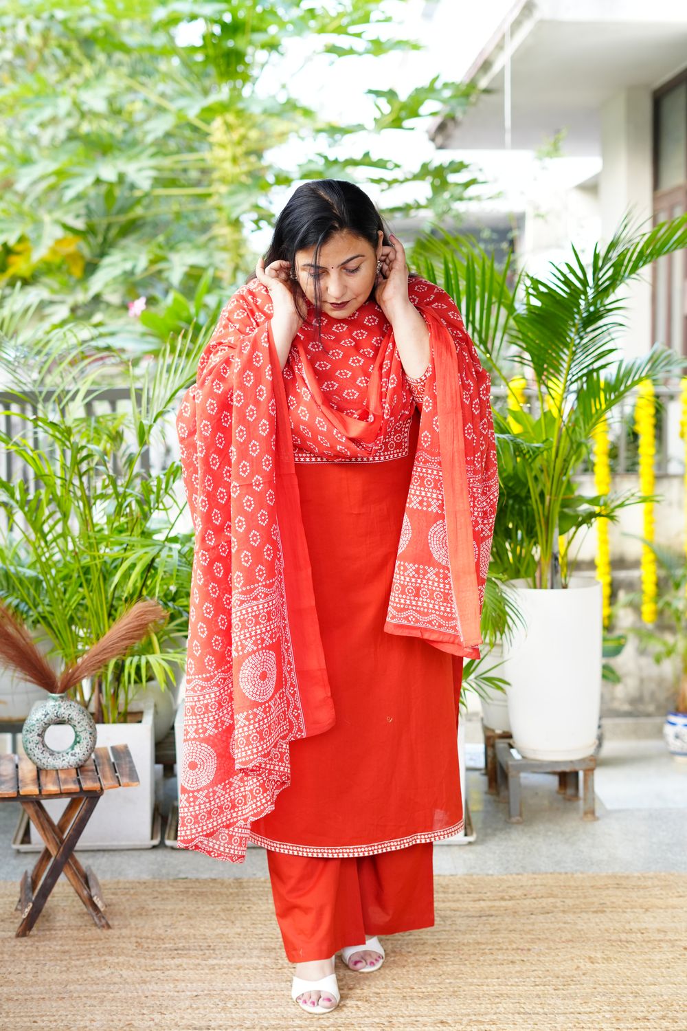 Rust Cotton Dupatta Set