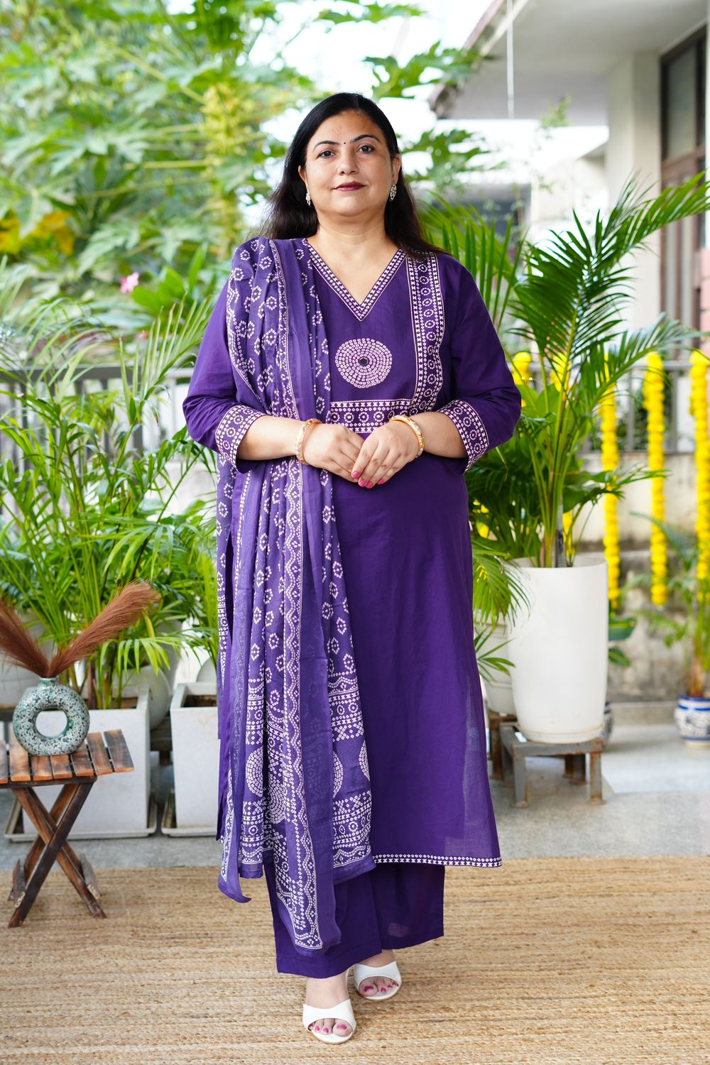 Purple Cotton Dupatta Set