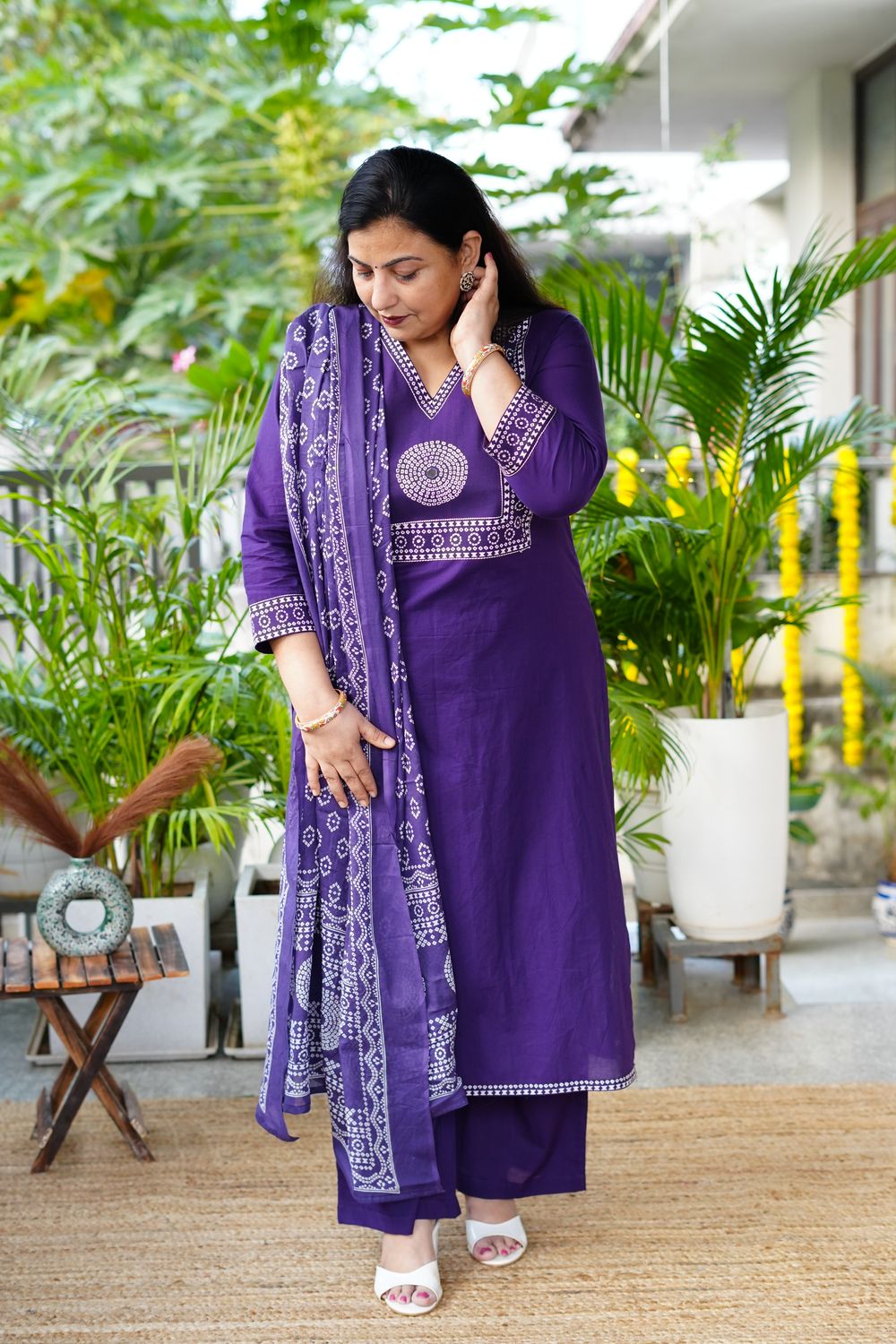 Purple Cotton Dupatta Set