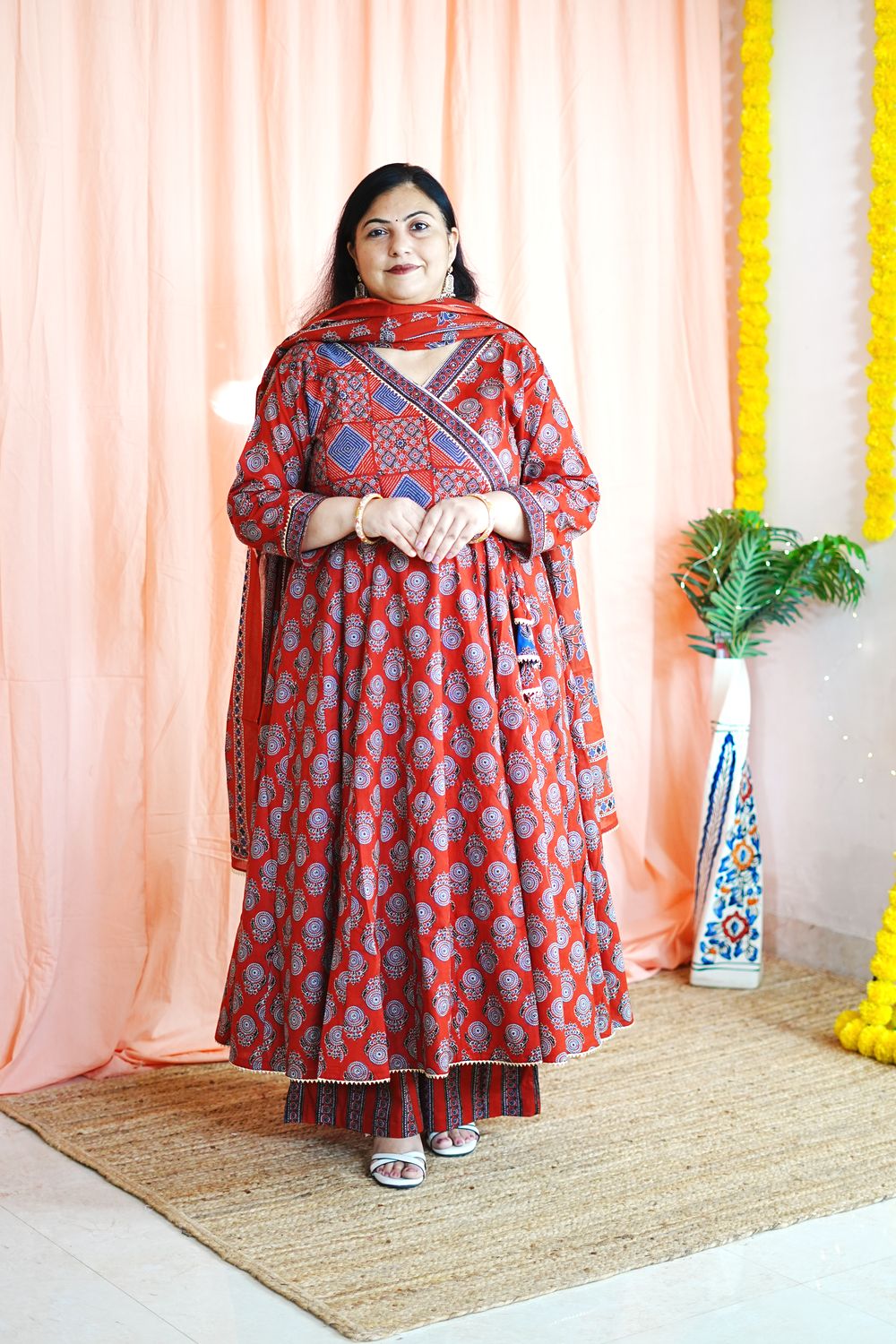 Ajrakh Red Plus Size Anarkali