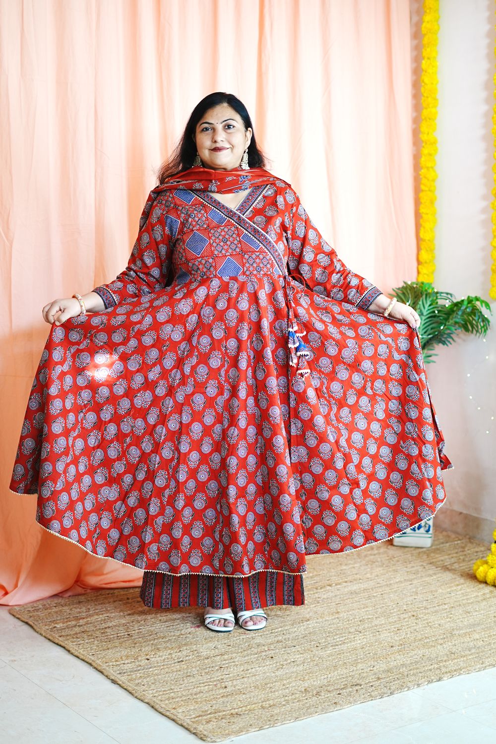 Ajrakh Red Plus Size Anarkali
