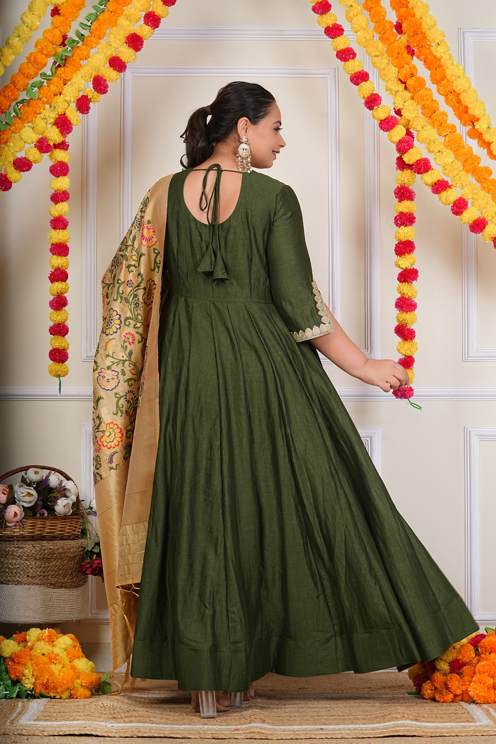 Green Sundari Silk Anarkali Dress