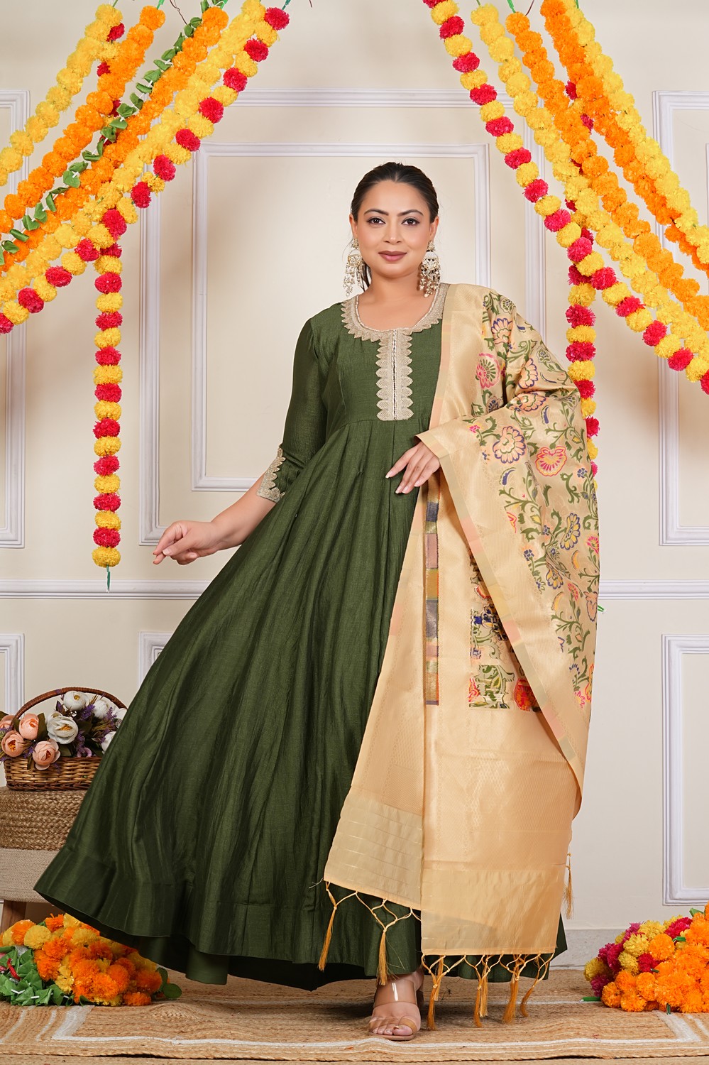 Green Sundari Silk Anarkali Dress