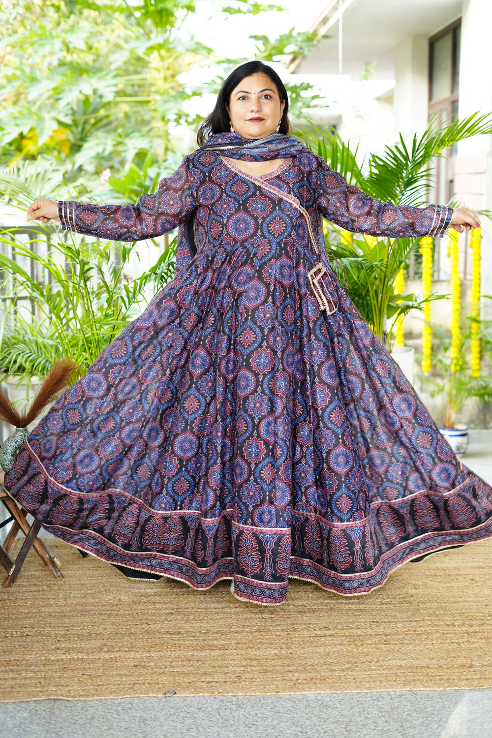 Ruhi Blue Ajrakh Long Anarkali