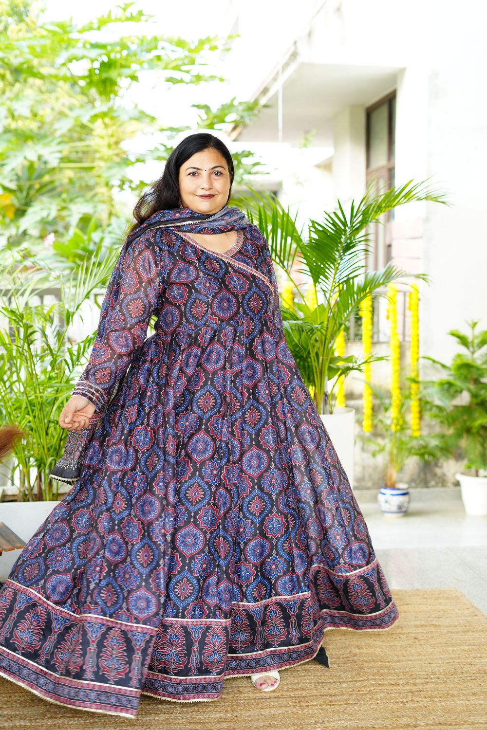 Ruhi Blue Ajrakh Long Anarkali