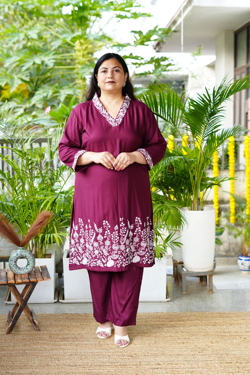 Plus Size Wine Embroidered Co Ord Set