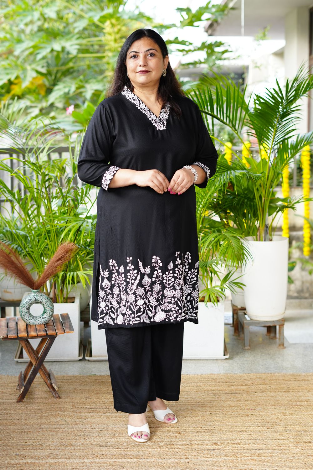Plus Size Black Embroidered Co Ord Set