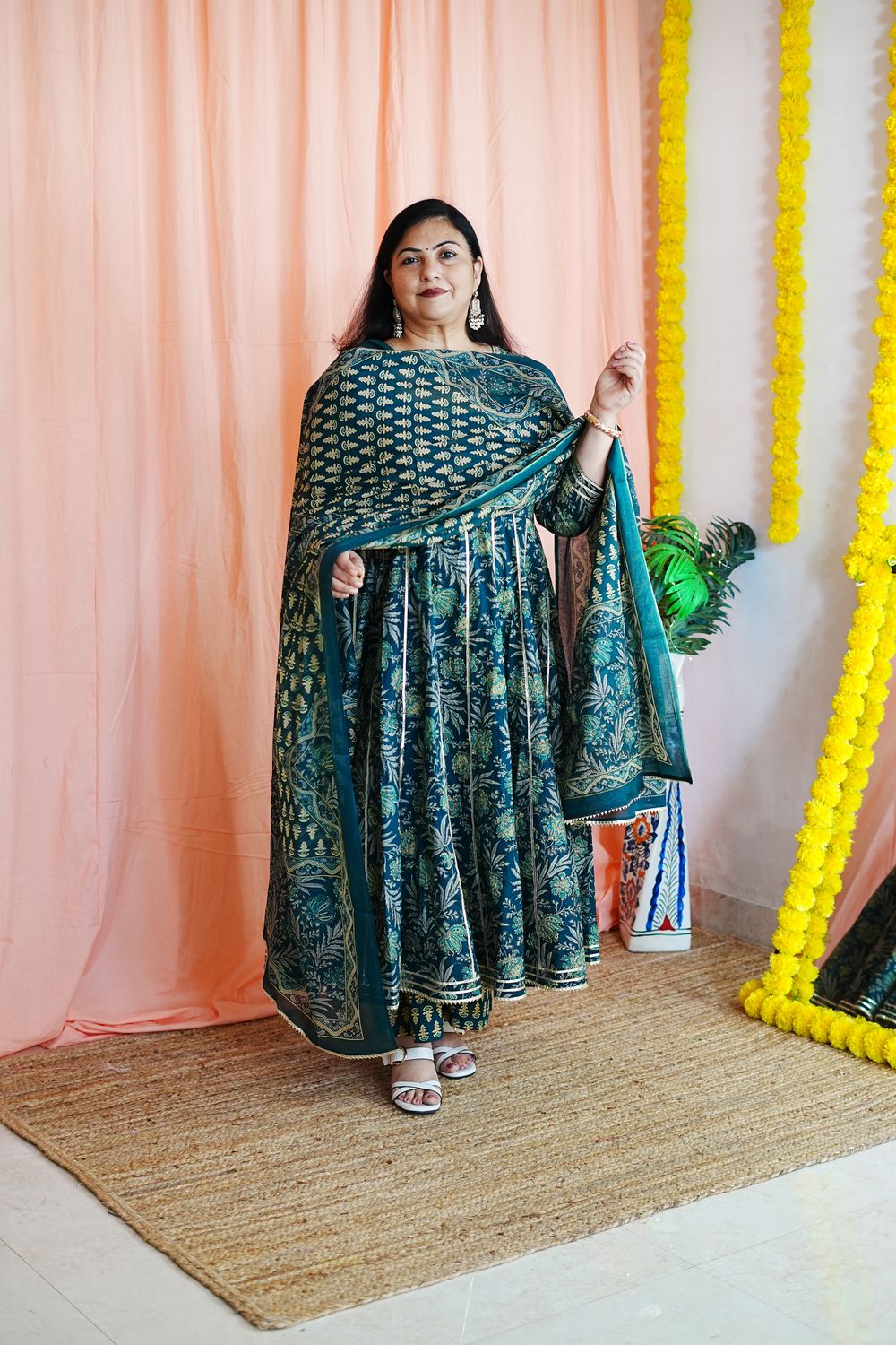 Green Floral Plus Size Anarkali