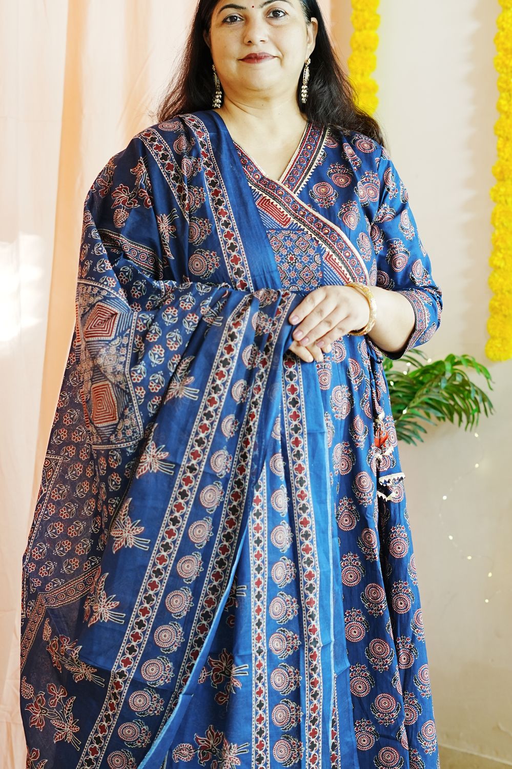 Ajrakh Blue Plus Size Anarkali