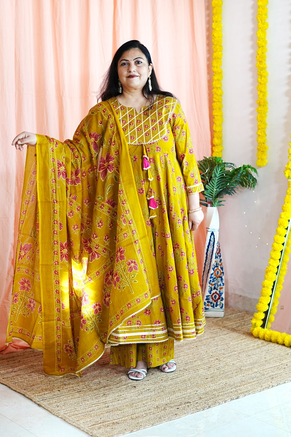 Mustard Floral Plus Size Anarkali