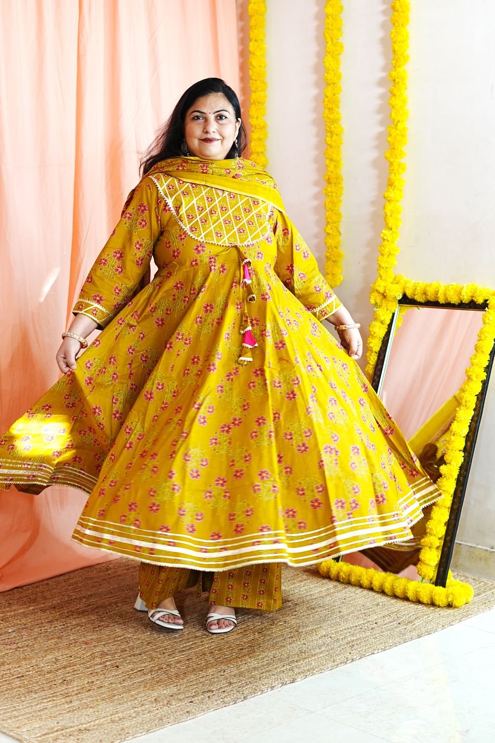 Mustard Floral Plus Size Anarkali
