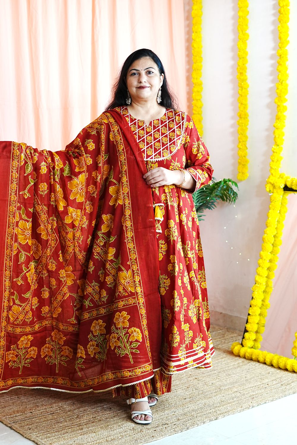 Rust Floral Plus Size Anarkali