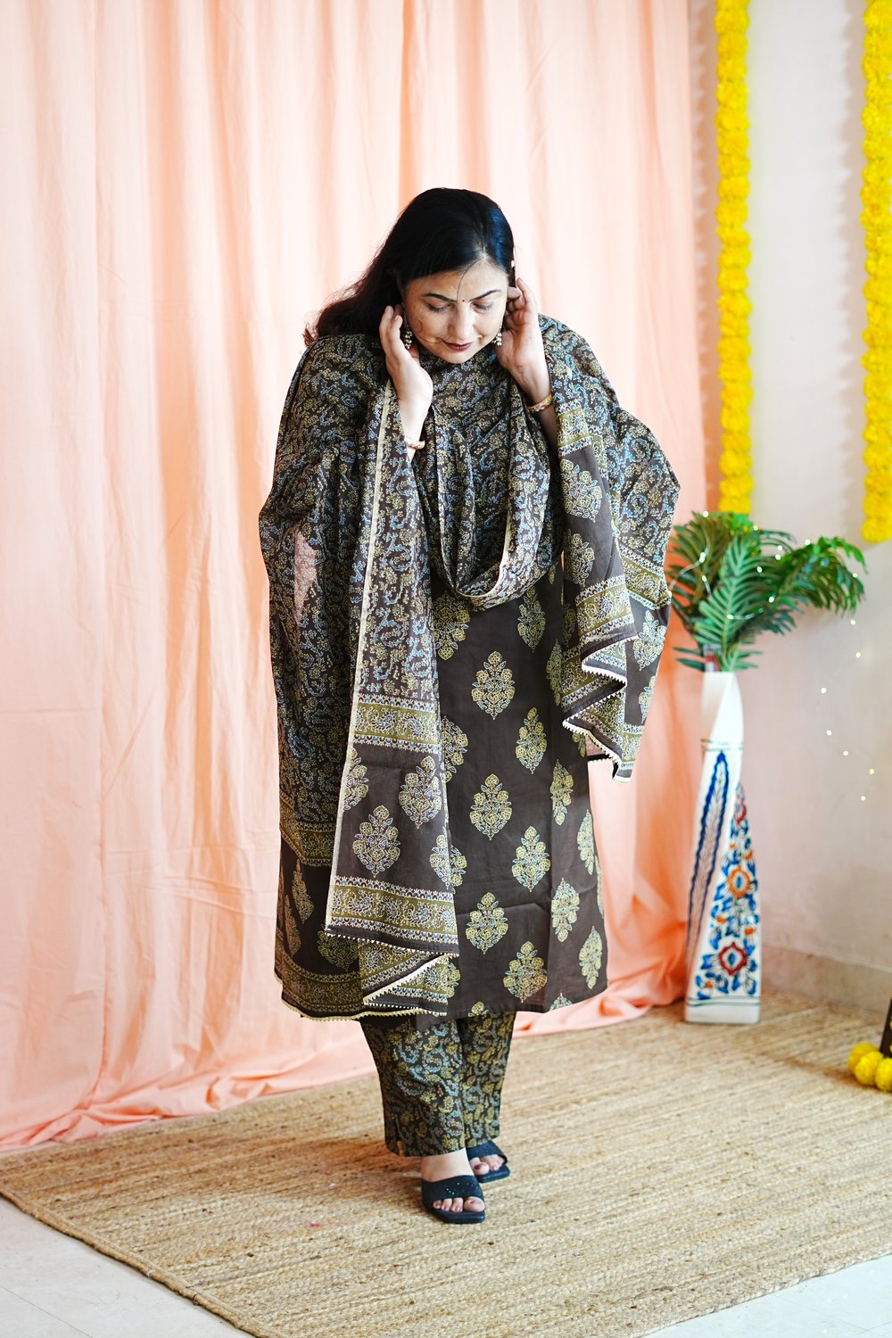 Brown Butta Cotton 3 Pcs Set