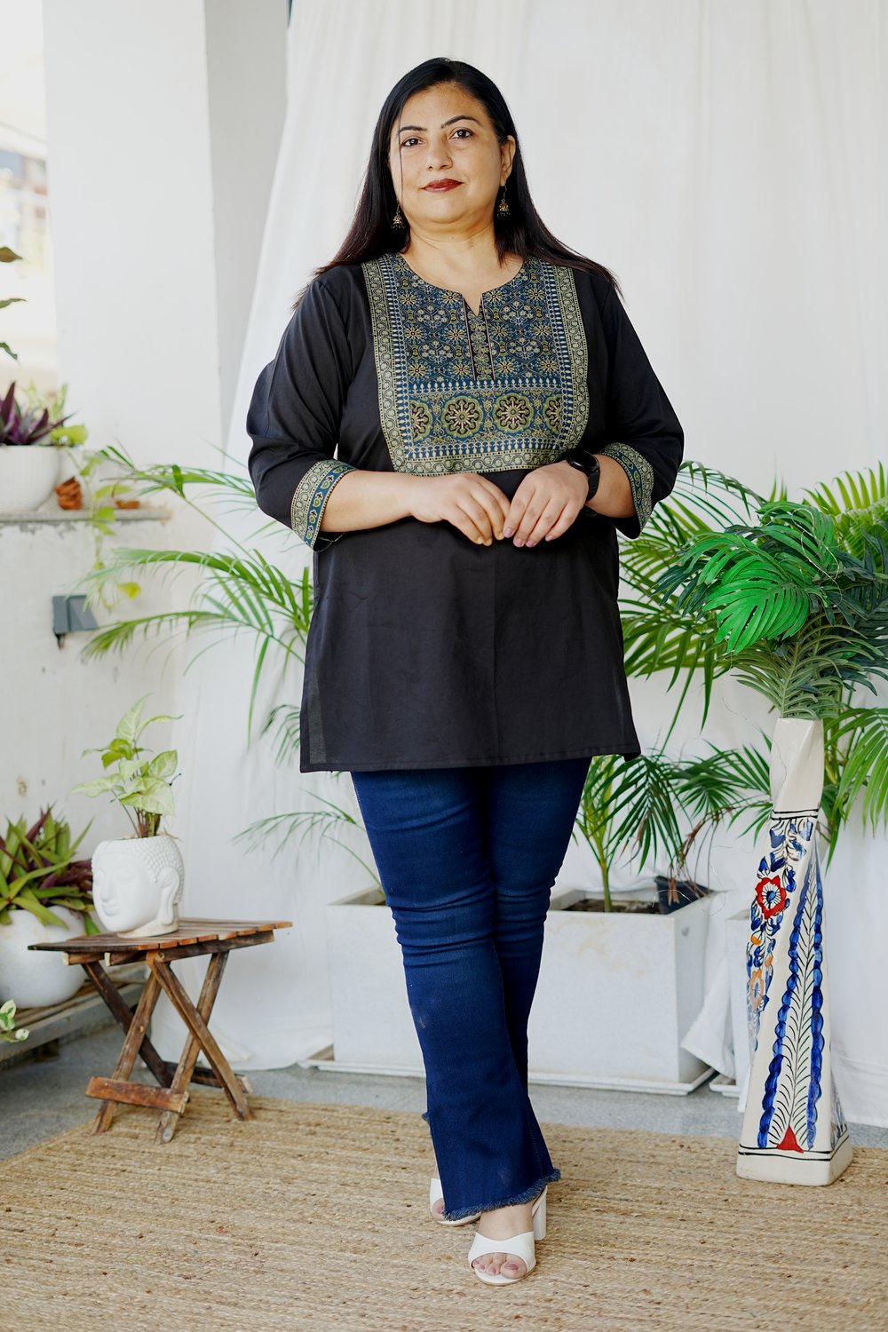 Plus Size Black Ajrakh Patch Tunics