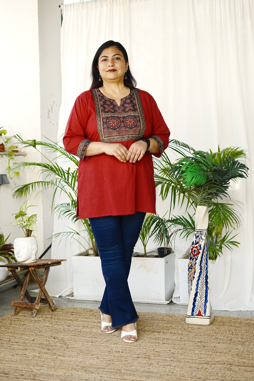 Plus Size Maroon Ajrakh Tunics