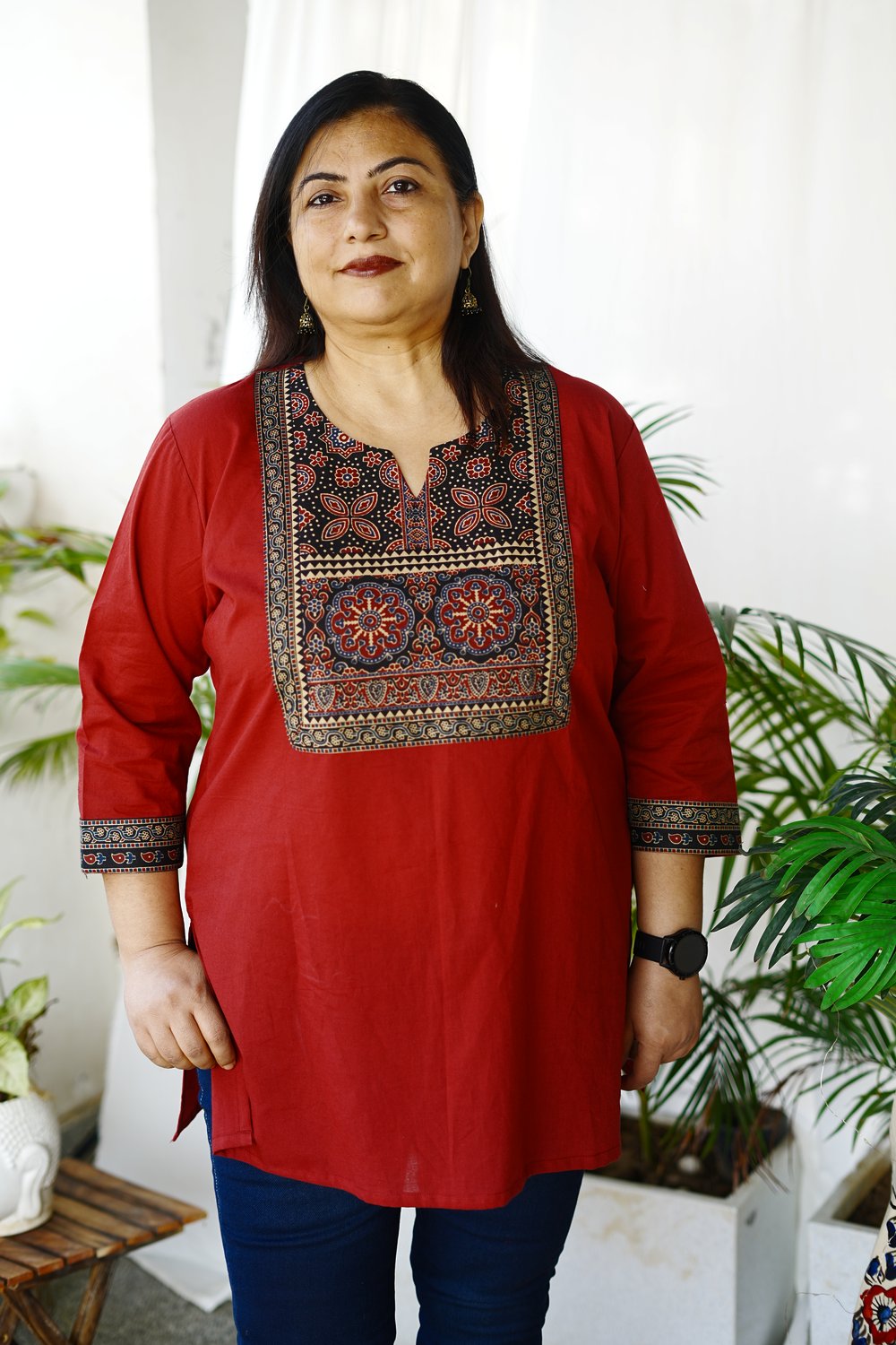Plus Size Maroon Ajrakh Tunics