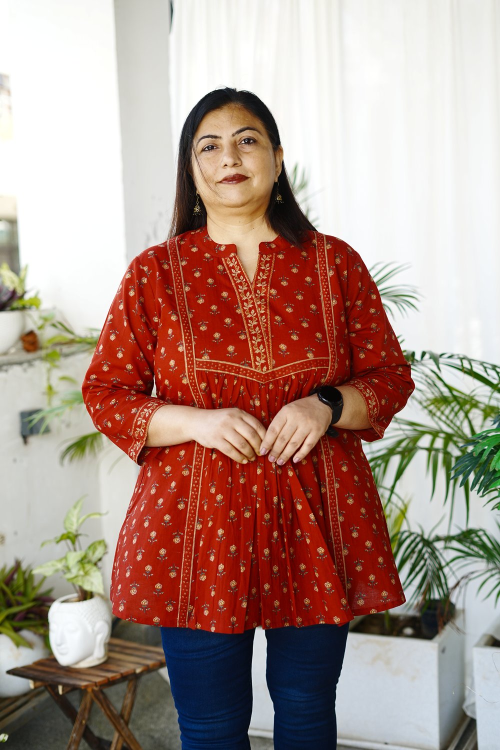 Maroon Jaipuri Printed Tunics for Plus Size